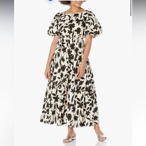 MOON RIVER Women's Floral Print Side Tie Cut-Out Tiered Shirred Midi Dress Small